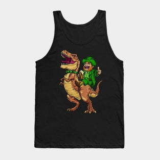 Leprechaun Riding Dinasour T Rex St Patrick Day Men Tank Top